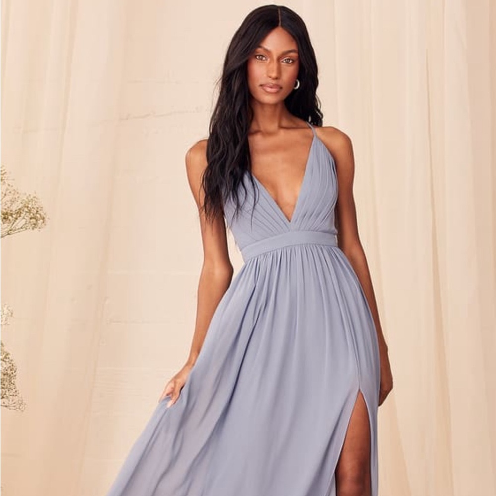 Ballroom Bliss Slate Blue Pleated Maxi Dress